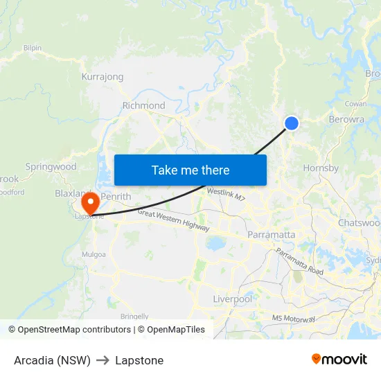 Arcadia (NSW) to Lapstone map