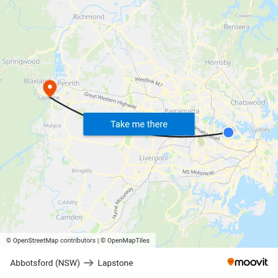 Abbotsford (NSW) to Lapstone map