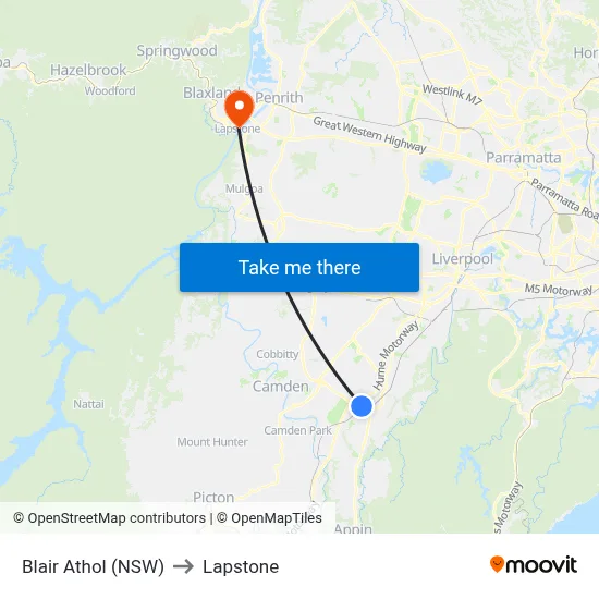 Blair Athol (NSW) to Lapstone map