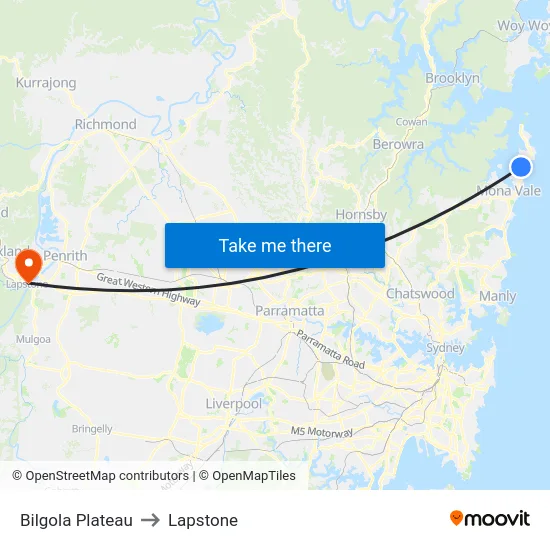 Bilgola Plateau to Lapstone map