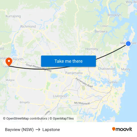 Bayview (NSW) to Lapstone map