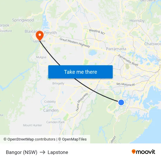 Bangor (NSW) to Lapstone map