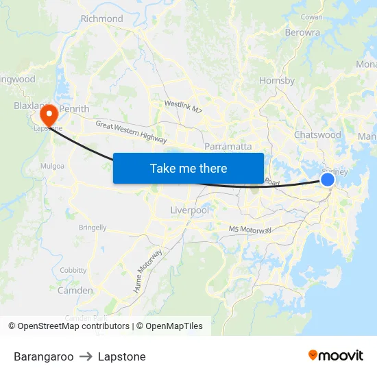 Barangaroo to Lapstone map