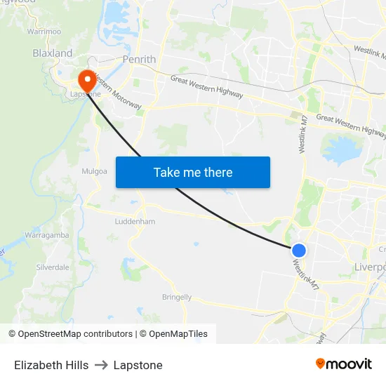 Elizabeth Hills to Lapstone map