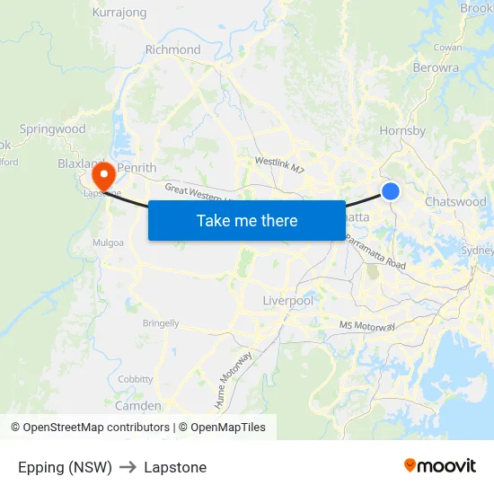Epping (NSW) to Lapstone map