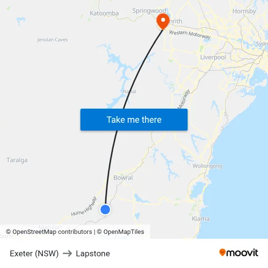 Exeter (NSW) to Lapstone map