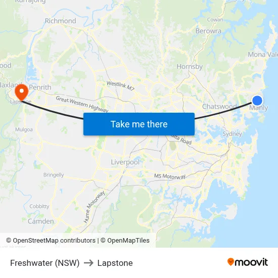 Freshwater (NSW) to Lapstone map