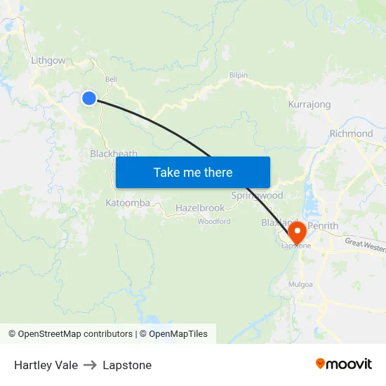 Hartley Vale to Lapstone map