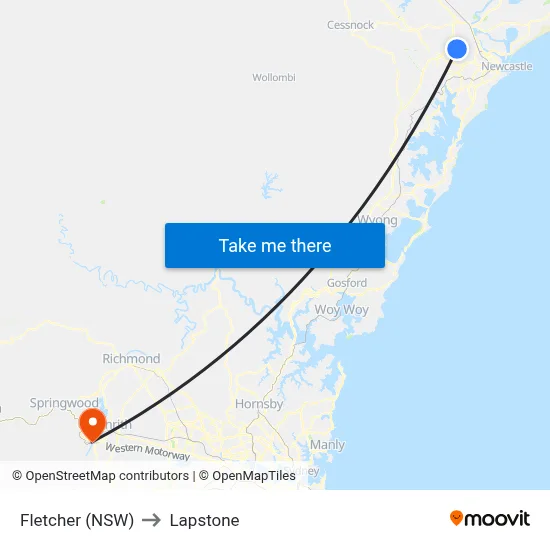 Fletcher (NSW) to Lapstone map