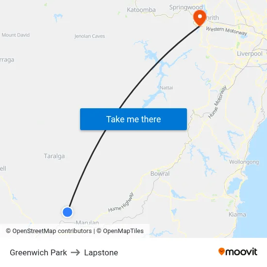 Greenwich Park to Lapstone map