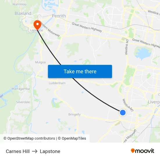Carnes Hill to Lapstone map