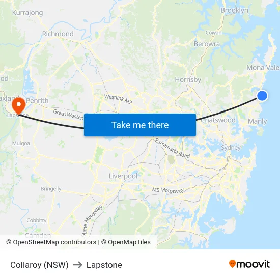 Collaroy (NSW) to Lapstone map