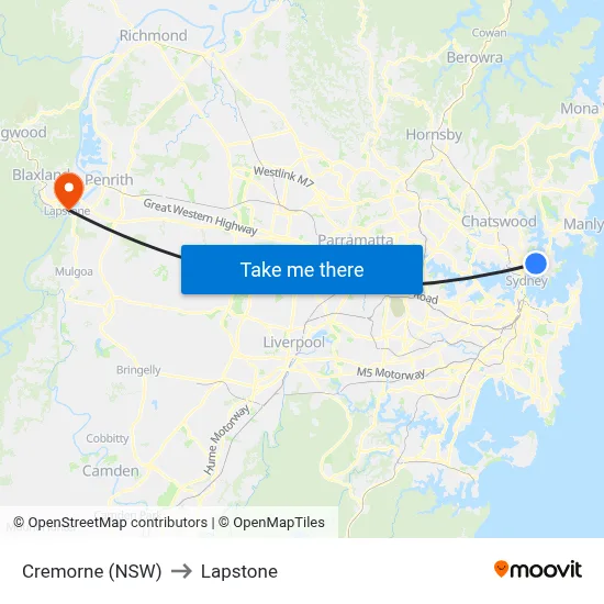 Cremorne (NSW) to Lapstone map
