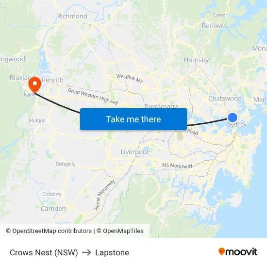 Crows Nest (NSW) to Lapstone map