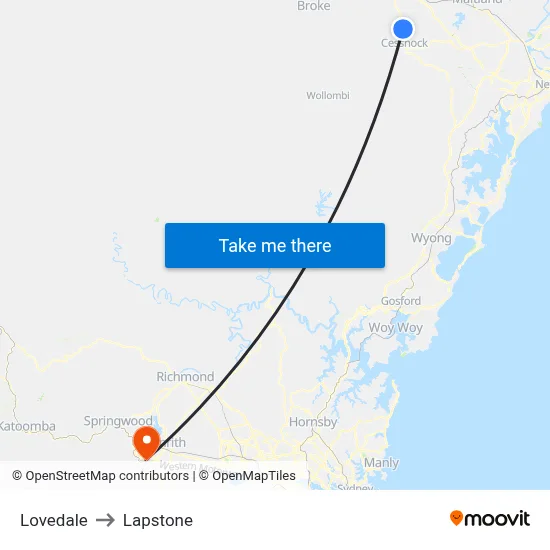 Lovedale to Lapstone map