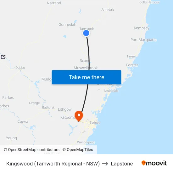 Kingswood (Tamworth Regional - NSW) to Lapstone map
