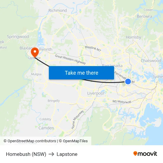Homebush (NSW) to Lapstone map