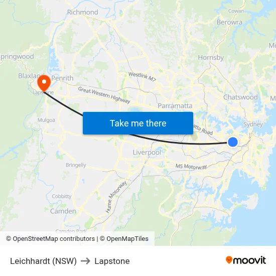 Leichhardt (NSW) to Lapstone map