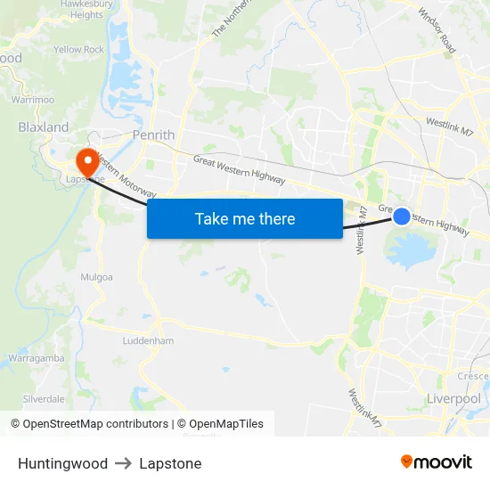 Huntingwood to Lapstone map