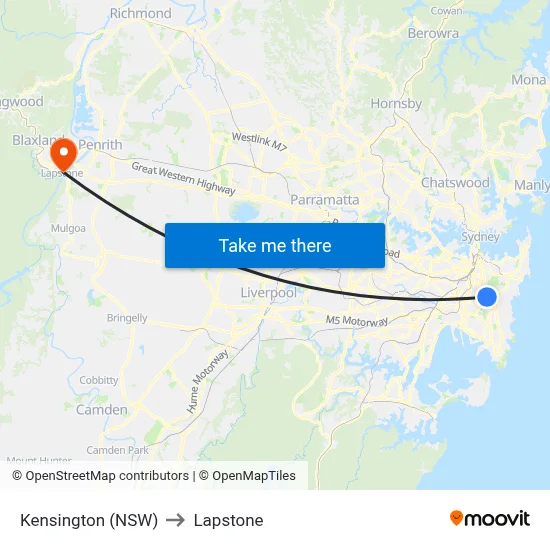 Kensington (NSW) to Lapstone map