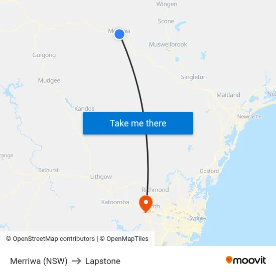 Merriwa (NSW) to Lapstone map