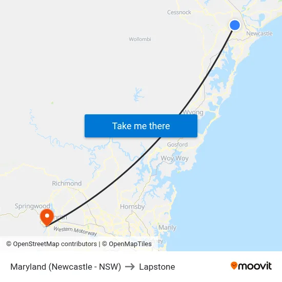 Maryland (Newcastle - NSW) to Lapstone map