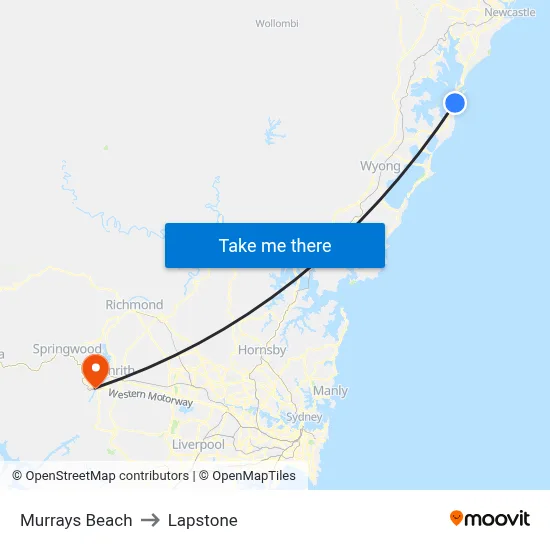 Murrays Beach to Lapstone map