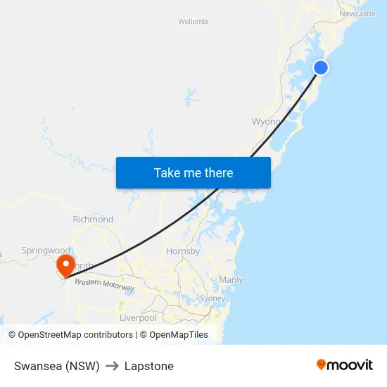 Swansea (NSW) to Lapstone map