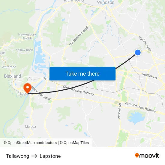 Tallawong to Lapstone map
