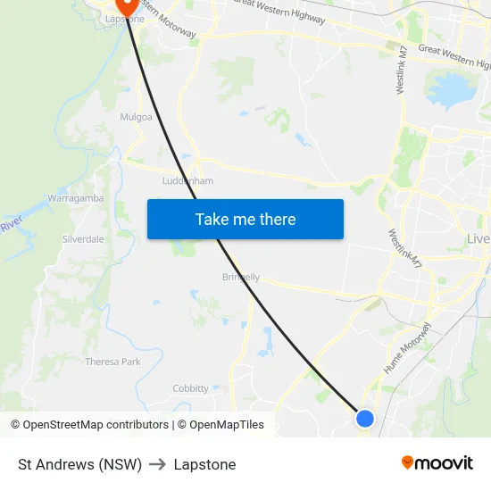 St Andrews (NSW) to Lapstone map