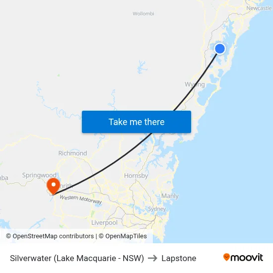 Silverwater (Lake Macquarie - NSW) to Lapstone map