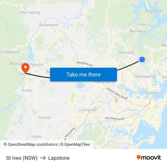 St Ives (NSW) to Lapstone map