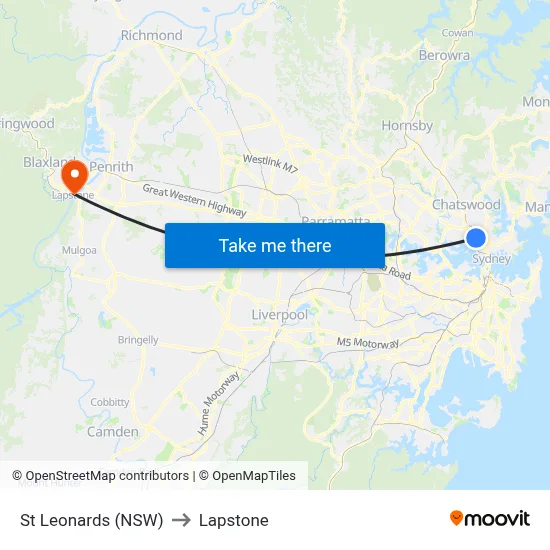 St Leonards (NSW) to Lapstone map