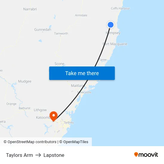 Taylors Arm to Lapstone map