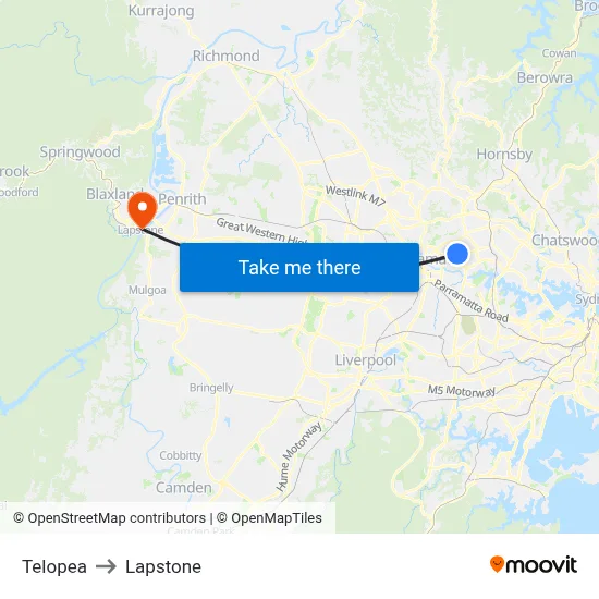 Telopea to Lapstone map