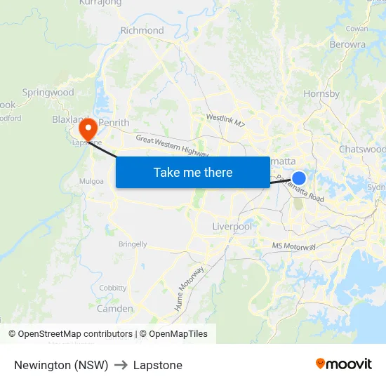 Newington (NSW) to Lapstone map