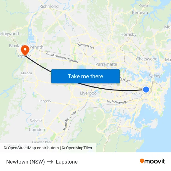 Newtown (NSW) to Lapstone map