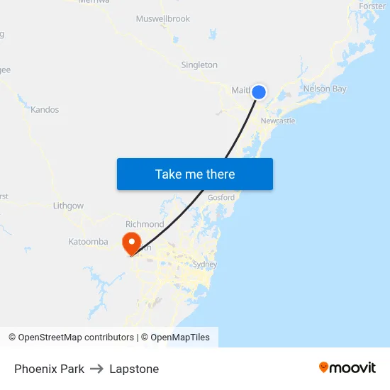Phoenix Park to Lapstone map