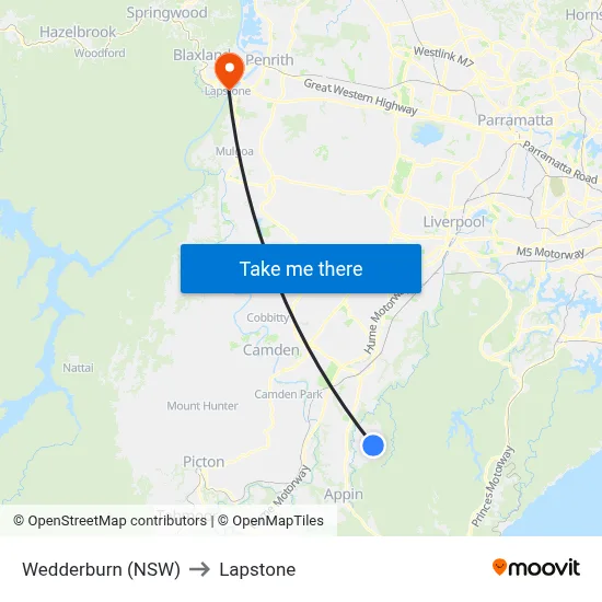 Wedderburn (NSW) to Lapstone map