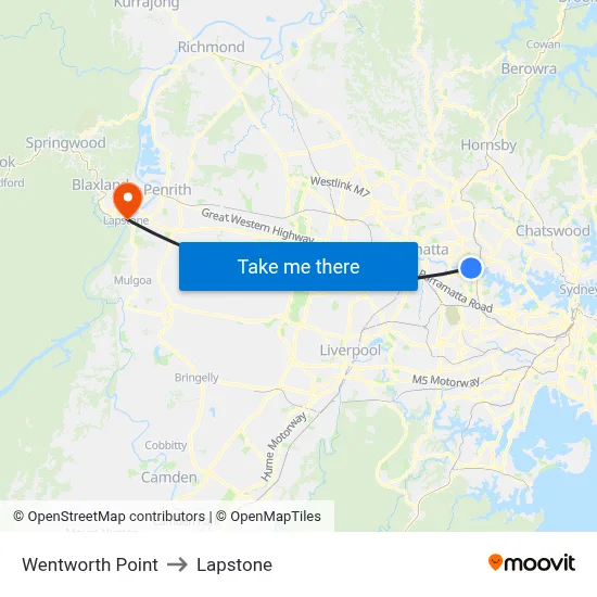 Wentworth Point to Lapstone map