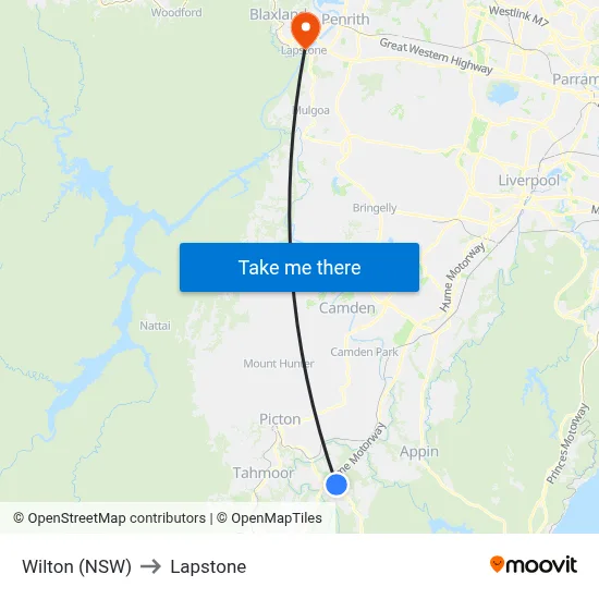 Wilton (NSW) to Lapstone map