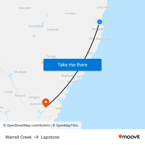 Warrell Creek to Lapstone map