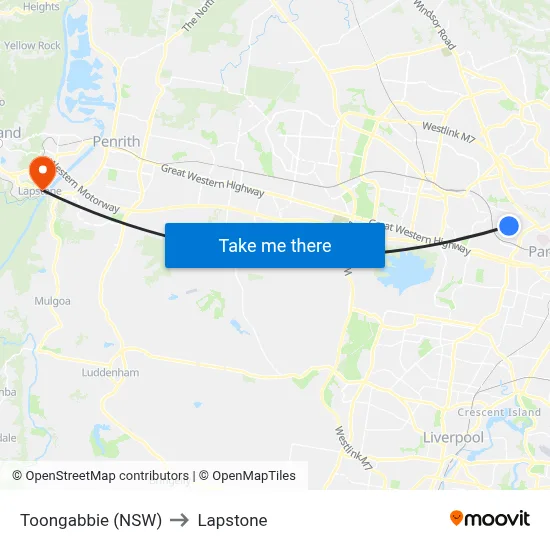 Toongabbie (NSW) to Lapstone map