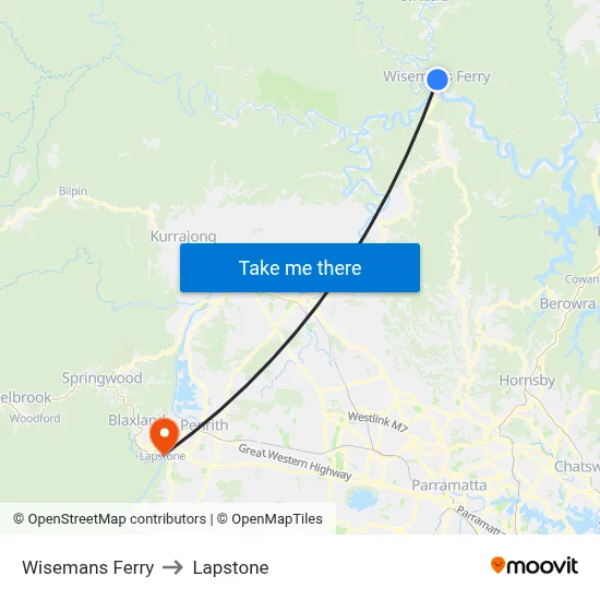 Wisemans Ferry to Lapstone map