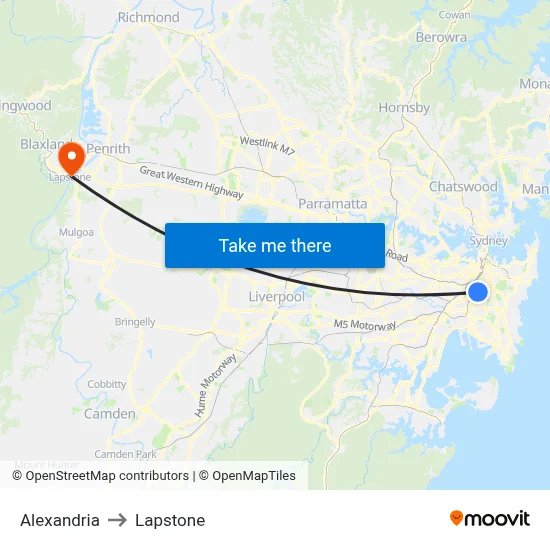 Alexandria to Lapstone map