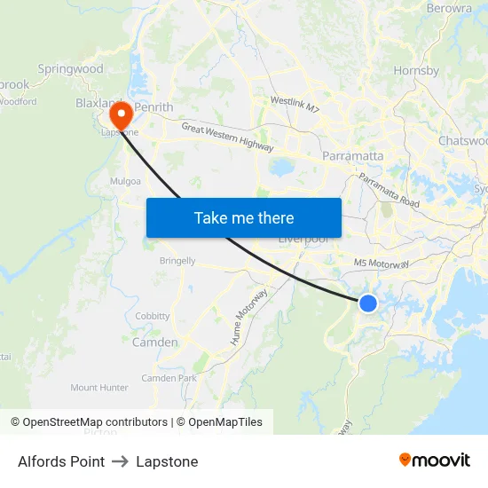 Alfords Point to Lapstone map