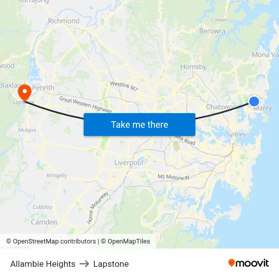 Allambie Heights to Lapstone map