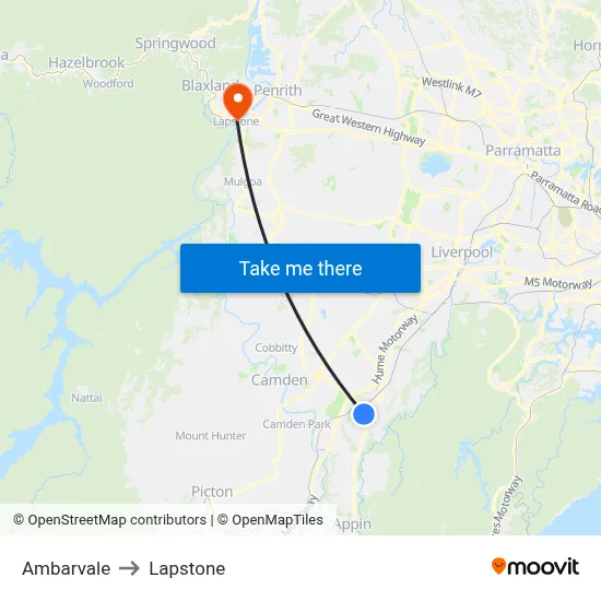 Ambarvale to Lapstone map