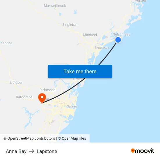 Anna Bay to Lapstone map