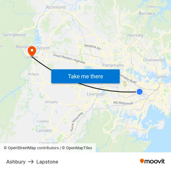 Ashbury to Lapstone map